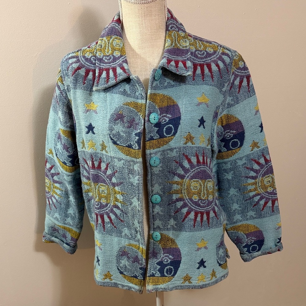 Sun & Moon Celestial Patterned Button Front Jacke… - image 2
